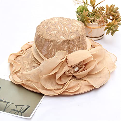 Youllyuu Organza Fascinator Cappello da sole pieghevole Abiti da chiesa da sposa Cappello Derby Cappello in pizzo a tesa larga Fedora Cappelli