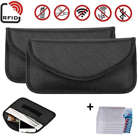 Newseego 2X Sacchetto per Segnale RFID   5X Gratis Porta Carte di Credito RFID   Borsa antifurto RFID Faraday per Pocket Key FOB Blocking per Auto, Key FOB Bag Faraday RFID (Nero)