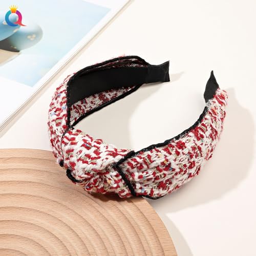 Generico Versione coreana della fascia di perle fascia alta a tesa larga in tessuto incrociato fascia da donna capelli bowknot accessori per capelli caverna, B116-B stile lana di seta oro-rosso