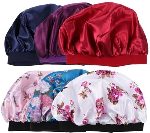 Healvian 6 Pezzi Berretto da notte in raso a larga cuffia doccia cuffie doccia bandana da donna sciarpa di seta cappelli tappo bidet berretto da notte da donna cappello da sonno