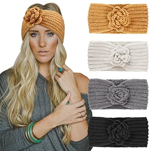 DRESHOW 4 Pezzi Fasce per Capelli Tessuto di Lana Turbante Fascia da Donna Invernale Accessori Cerchietti per Donna Ragazze