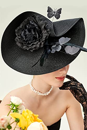 Youllyuu Farfalla Fiori Esagerato Fascinator Tea Party Derby Cappello Grande Pillbox Cappello Fascia Per Cocktail