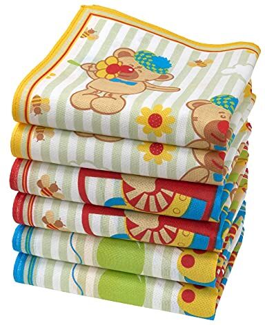 Merrysquare Fazzoletti per Bambini 6 Pezzi -100% Cotone Misura Piccola 27 x 27 cm Modello Teddy