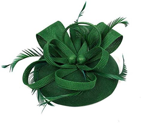 FRCOLOR Cappello di Fascinator Della Piuma Del Partito di Tè per Le Ragazze da Cocktail Del Fiore Derby Clip di per Le Donne di Cerimonia Nuziale Headwear (Verde Scuro)