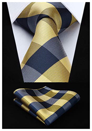 HISDERN Dai un'occhiata Cravatta da sposa Fazzoletto Cravatta da uomo & Pocket Square Set Giallo/bianco/grigio