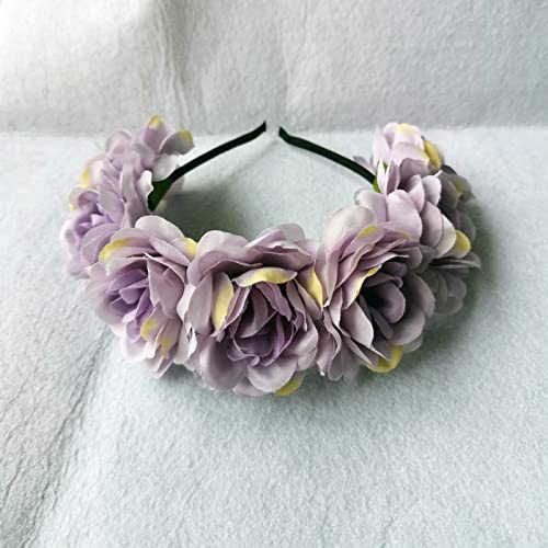 Generic Corona da donna simulazione seta rosa fiore fascia accessori per capelli prestazioni per bambini sposa copricapo fotografico scenico, viola chiaro