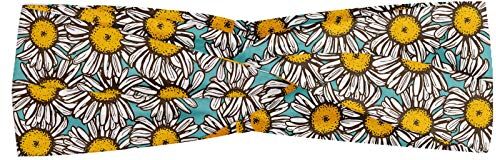 ABAKUHAUS Giallo e Bianco Fascia per Capelli, Sketch Daisies, Elastico e Morbido per lo Sport e l'Uso Quotidiano per Donna, Pale Blue Marigold Bianco