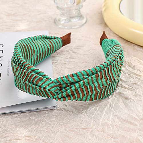 Generic New Simple Cross annodato a righe a contrasto di colore della fascia stile coreano Elegante in uscita copricapo femminile F, verde + tessuto a righe marrone Cross Hairband