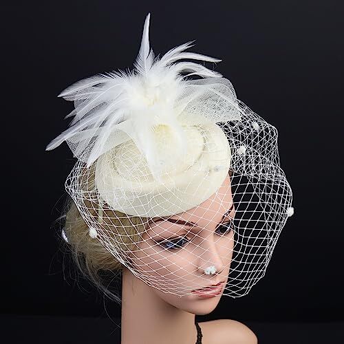 MAYNUO Fascia for capelli Fascinators, cappello da tè for donna, Kentucky Derby, piume da sposa, fiore, accessori for fermagli for capelli, decorazioni in filato for cappelli (Color : Beige, Size : 1)