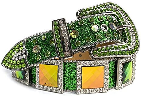 Dsimilarl Moda Diamante Borchiato Cinture Di Lusso Cinturino Western Strass Cintura Bling Cristallo Uomini Donne Cinto De Strass Mujer Verde 116 cm