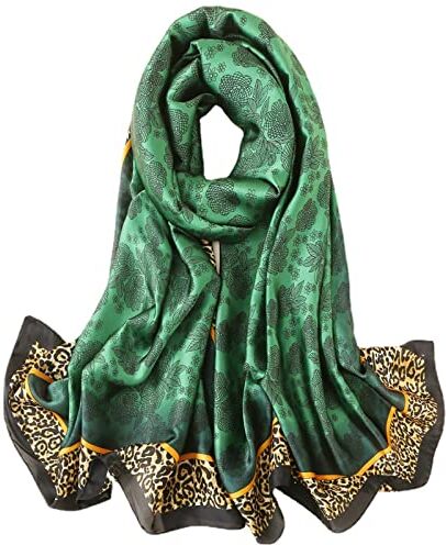 WEIGEER Silk Scarf Women Shawl Green Scarf Stain Neckerchief Head Wrap Thin Scarf Ladies Beach Shawl Vintage Bridal Chiffon Scarf Muslim Colorful Cloth Christmas Decorations Scarf Belt Black, verde