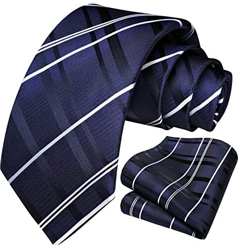 HISDERN Cravatta Uomo Elegante A Pois Classico Formale Blu navy Fazzoletto Matrimonio Cravatte E Fazzoletti Da Taschino Set Per Festa Lavoro Affari