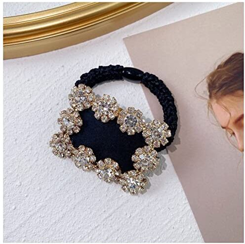 GERRIT Cerchietto Per Capelli Donna Baroque Full Rhinestone Capelli Cravatta Accessori moda Donne Strass Round Band Rumo Band Ponytail Casily Corda Elastica Scrillies Fascia Per Capelli (Color : Square)