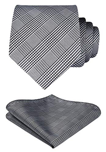 HISDERN Dai un'occhiata Cravatta da sposa Fazzoletto Cravatta da uomo & Pocket Square Set Nero bianco