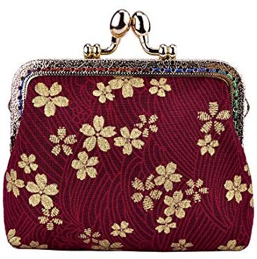 Oyachic Portamonete Borsa Chiusura a Scatto Piccolo Portafoglio Mini Borsa Regalo Carino Floral Coin Purse (rosso)