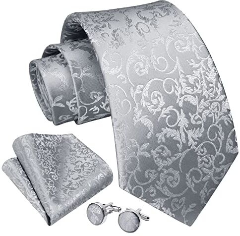 Enlision Cravatta Uomo Grigio Elegante Set Cravatta e Fazzoletto Gemelli Cravatta Floreale e Pochette Tinta Unita Paisley Cravatta Matrimonio Festa