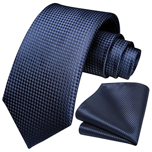 HISDERN Set di cravatte e fazzoletti da uomo Cravatta e fazzoletto da taschino classici e formali Blu navy-1