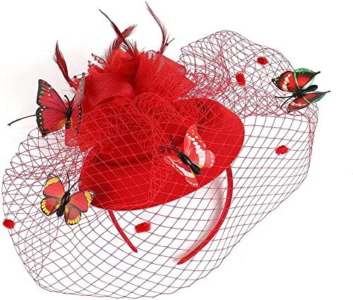 Youllyuu Fascinator Cappello da donna con cappello a forma di pillola, con fiore e velo da batterfly