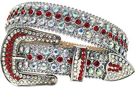 Dsimilarl Rosa Strass Cintura Femminile Di Cristallo Di Qualità Maschio Con Borchie Cintura Uomo Donne Ceinture Femme Cinto De Strass Per Jeans Decerative Argento Rosso 44