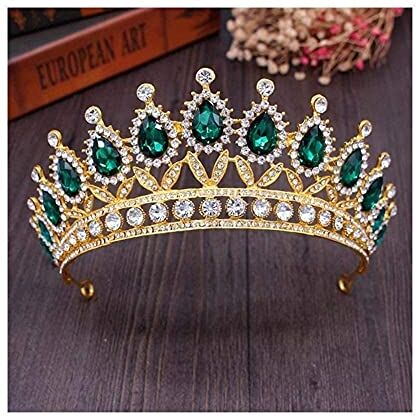 YTGLQAZ Accessori Per Capelli Fasce Per Le Donne Corone Da Sposa Vintage Blu Copricapo Da Donna Diademi Da Sposa Accessori Per Gioielli Per Capelli Da Sposa Regalo Diadema (Colore Metallo: Verde Oro