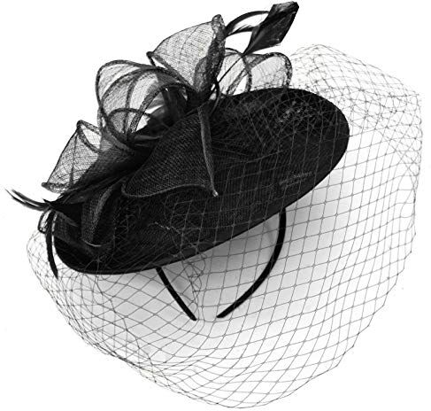 Caprilite Piattino Sinamay Fascia Fascinator Wedding Ascot Cappello Hatinator Birdcage Velo Nero Etichettalia unica