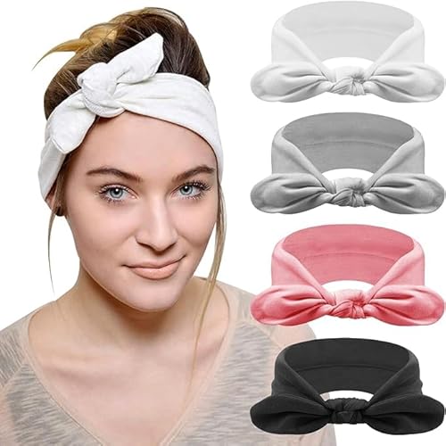 DRESHOW 4 Pezzi Fasce per Capelli Donna Elastica Turbante Fascia Capelli Cerchietti Annodato Fasce Accessori Capelli