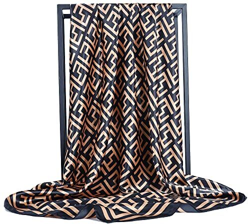 Ecroon A Nero Oro Imitazione Seta Scarf, 10, Taglia Unica da Donna