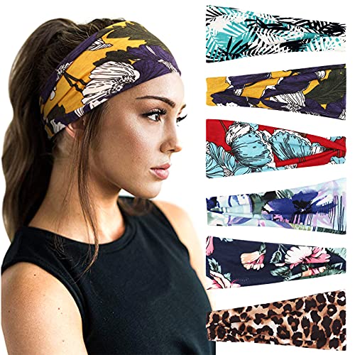 DRESHOW 6 Pezzi Fasce per Capelli Yoga In Esecuzione Elastico Cerchietti Turbante Fascia Accessori Cerchietti per Donna Ragazze