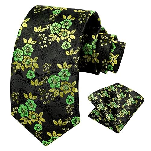 HISDERN Cravatte Verde scuro Uomo Eleganti Cravatta Floral e Fazzoletto Matrimonio Business Set Cravatta Sposo Festa