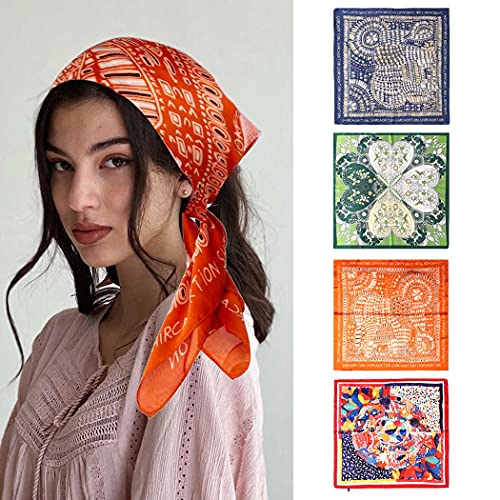 IYOU Boho Bandana quadrata rossa con stampa, per donne e ragazze (4 pezzi)