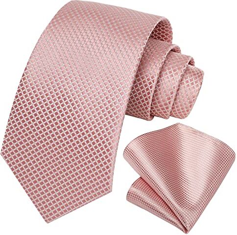 HISDERN Uomo Cravatta da Sposo Fazzoletto Cravatta da uomo & Pocket Square Set Rosa