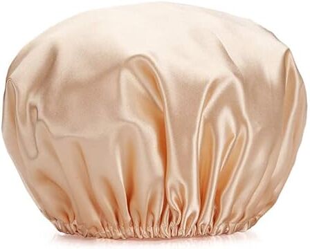 HIFFEY Cuffia da doccia da donna Cuffia da bagno in raso multicolore Cuffia for capelli a cuffia tinta unita Cappello copricapo for notte a doppio strato (Color : Champagne, Size : Free size)