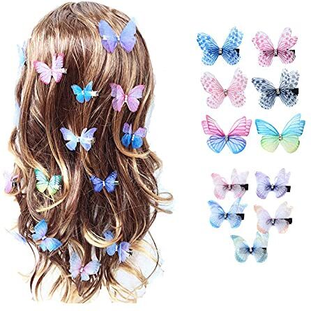 Miss-shop Clip per Capelli a Farfalla,Fermagli per Farfalle Colorate 11PCS Fermagli per Glitter Farfalla Fermagli per Capelli per Bambini per Donne Ragazza e Adolescenti