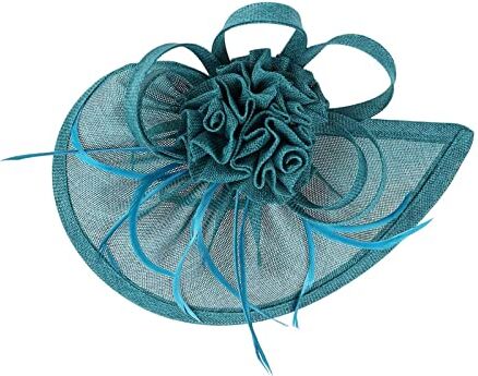 Yinguo Fascia per capelli per bambini 2023 Fascinator cappello fiore piuma maglia fascia per capelli per donne (blu navy #2, taglia unica)