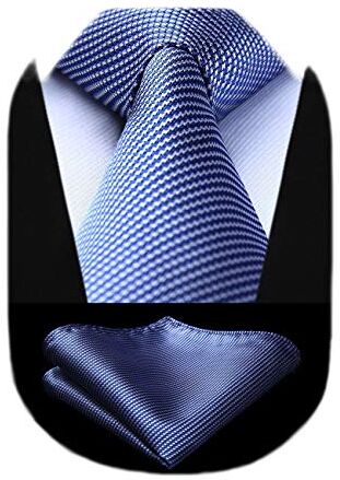 HISDERN Cravatte uomo Blu navy e bianco da matrimonio e Fazzoletto Cravatte fantasia plaid elegante classica business cravatta set