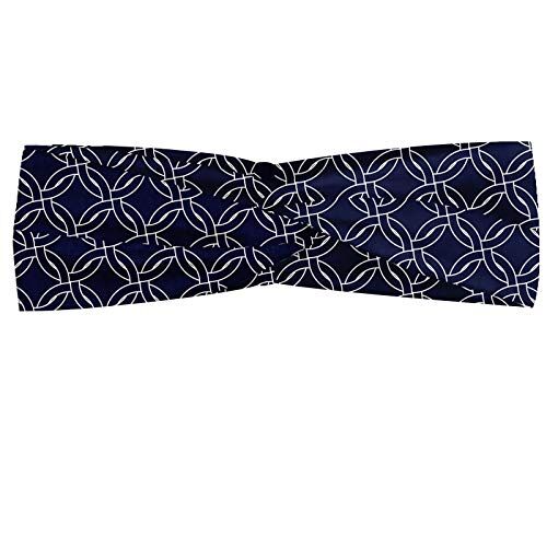 ABAKUHAUS Blu navy Fascia per Capelli, Marine Circles Motif, Elastico e Morbido per lo Sport e l'Uso Quotidiano per Donna, Navy Blu Bianco