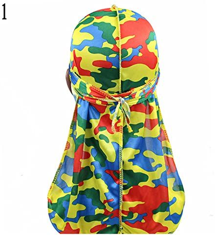 GERRIT Fascia Per Capelli Fashion Camo Men's Silky Turban Print Unisex Seta Durag Headwear Bandans Fascia Capelli Accessori for capelli Pirate Hat Waves Strags Fascia Per Capelli Donna (Color : 1)