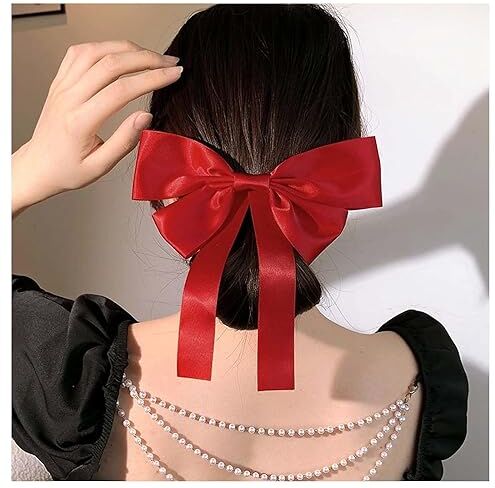 W WEILIRIAN Raso di seta Archi di Capelli Lungo Rosso Arco Fermagli Per Capelli Raso Barrette per Capelli Francesi Barrette Scrunchies Coda di Cavallo Accessori Gioielli per Donne Ragazze Regali