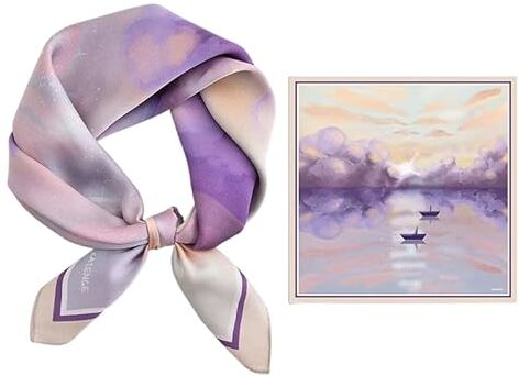 GIMIRO Sciarpa in seta imitata [53 x 53 cm), sciarpe quadrate con motivo impressionismo, sciarpa vintage per lavoro d'ufficio o vita casual, Viola, mare romantico, 53 x 53cm