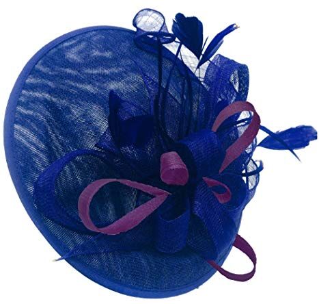 Caprilite Royal Blue Mix Colour Sinamay Big Disc Piattino Fascinator Cappello per donne Matrimoni Fascia Viola scuro Etichettalia unica