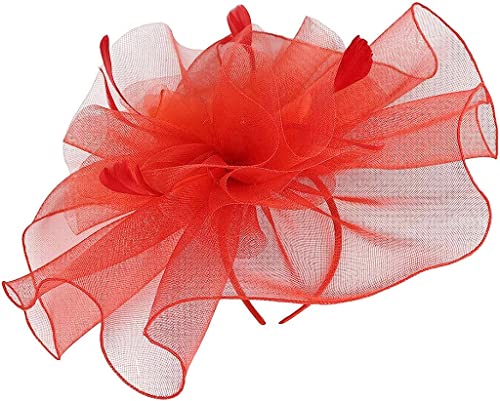 DNCG Cappello Fascinators for Donna Tea Party Fascia for Capelli Derby Matrimonio Fiore Bianco Fermaglio for Capelli Copricapo Anni '20 Foulard (Color : Red, Size : One Size)