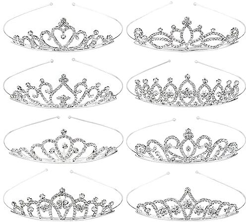 Cinaci 8 pezzi argento metallo glitter strass corone cerchietto matrimonio prom festa di compleanno principessa capelli tiaras fermagli accessori per bambini ragazze adolescenti donne e spose