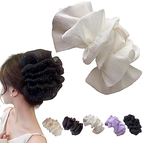 Donubiiu Bow Bubble Clips, Chiffon Silk Hair Clips, Large Mesh Bubble Bow Hair Jaw Clip, Plastic Fabric Floral Bows Hair Claw Jaw Clamps Clips Accessories For Women/Girls Thick/Fine Hair (white)