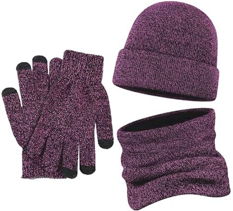 Holdes Set guanti sciarpa e cappello Set di sciarpe, guanti, cappello invernale da uomo Berretto invernale lavorato a maglia, scaldacollo, sciarpa e guanti touch screen, set da 3 pezzi, cappello