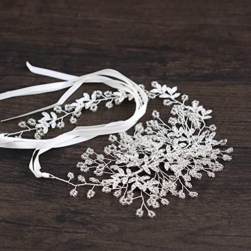 Silldedr Accessori capelli sposa Donna,Fasce Per Capelli Da Sposa Fatte A Mano Con Strass Ornamenti Per Capelli D'argento Per Le Donne Diademi Foglie In Lega Copricapo Da Sposa Copricapo Accessori Per Cap