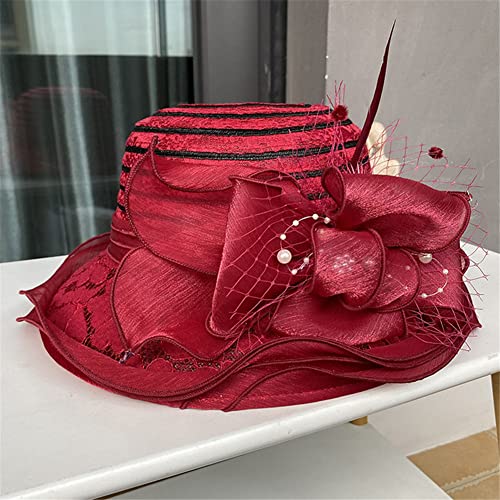 Youllyuu Fascinators Cappello da chiesa con fiocco, a tesa larga, per derby Fedora, pieghevole