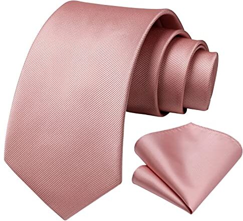 HISDERN 3.3" Cravatta rosa rosa e fazzoletto da taschino Set da cerimonia nuziale Cravatta formale in seta per uomo Colore multiplo