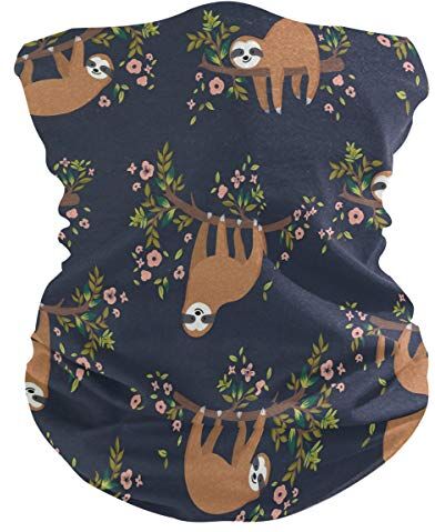 QMIN Fascia da bradipo animale fiore foglie bandana protezione viso viso maschera collo ghetta magica sciarpa passamontagna copricapo per donne uomini ragazzi ragazze