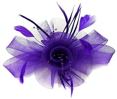 Caprilite Farfalla nera piuma Ascot Fascinator su pettine cappello accessori per capelli (viola cadbury)