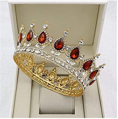 YTGLQAZ Accessori Per Capelli Fasce Per Le Donne Diademi Di Cristallo Dorati Corona Rotonda Royal Queen King Crowns Diadema Accessori Per Gioielli Per Capelli Da Sposa (Colore Metallo: Gold Coffee)